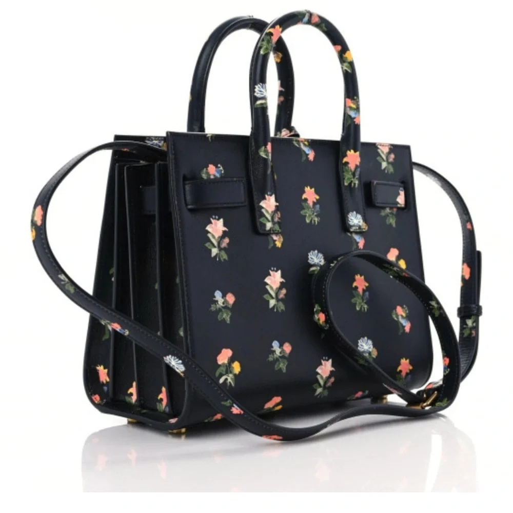 RARE 🌺 SAINT LAURENT Sac de jour! Mini Black Floral Satchel bag! Like new!